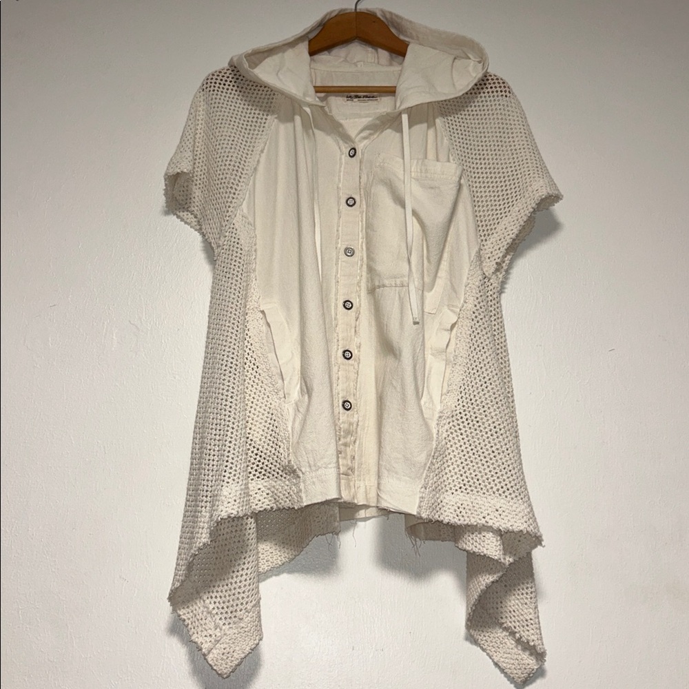 ✨SALE We The Free Cream Hooded Open-Knit Button Front Cardigan M Oversized Fit
